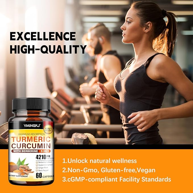 Turmeric Curcumin Supplement with Black Pepper & Bioactive Botanicals, Turmeric,Ginger,Berberine,Ceylon Cinnamon, – Premium Organic Supplement for Daily Wellness Support 60 Capsules