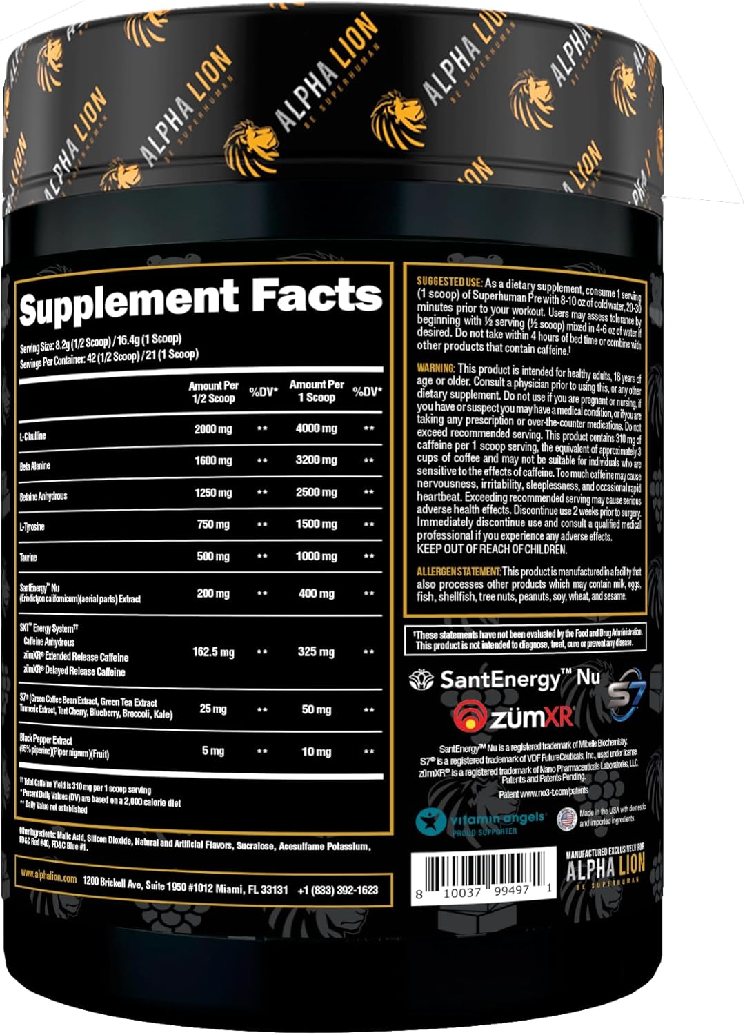 ALPHA LION Pre Workout Powder, Beta Alanine, L-Taurine & Tri-Source Caffeine for Sustained Energy & Focus, Nitric Oxide & Citrulline for Pump (21 Servings, Lion's Blood Flavor), Pack of 1