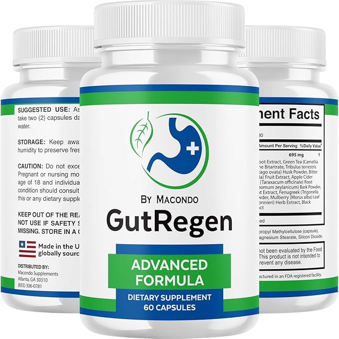 (3 Pack) GutRegen Capsules - Official Gut Regen Supplement Pills Advanced Formula All Natural Premium Ingredients Digestive Support for Gut Health Overall & Wellness, 180 Capsules for 3 Months