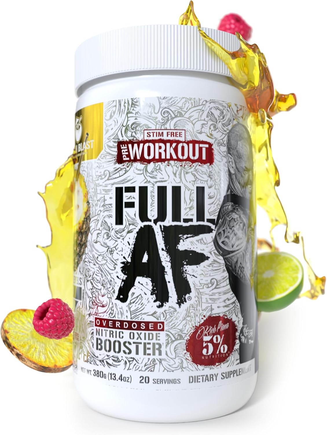 5% Nutrition FullAF Pre-Workout | Stim-Free with Massive Pumps | L-Citrulline, L-Taurine, Nitrosigine, GlycerSize (Beach Blast)
