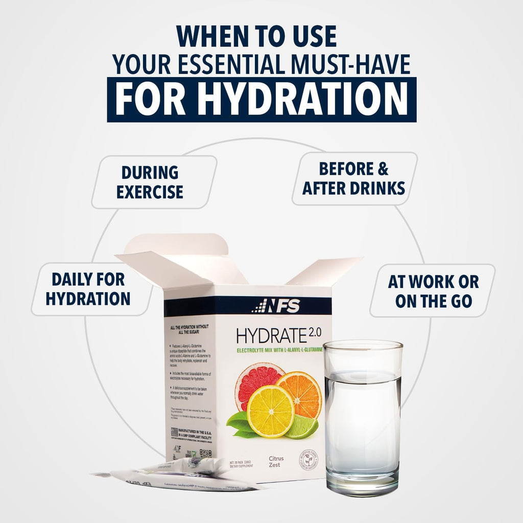 Hydrate 2.0 Electrolytes Hydration Powder Packets – Advanced Hydration & Recovery Formula with L-Alanyl-L-Glutamine | Faster Hydration & Performance Recovery | 20 Packets (Grape)