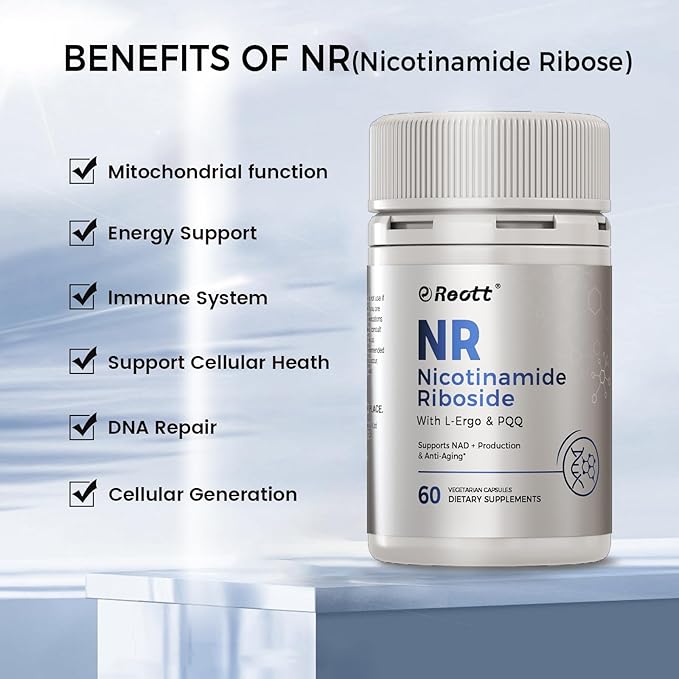 NR Nicotinamide Riboside Supplement 300mg, Supports NAD+ Boosting, 60 Capsules, with L-Ergothioneine and PQQ for Cell Health & Healthy Aging