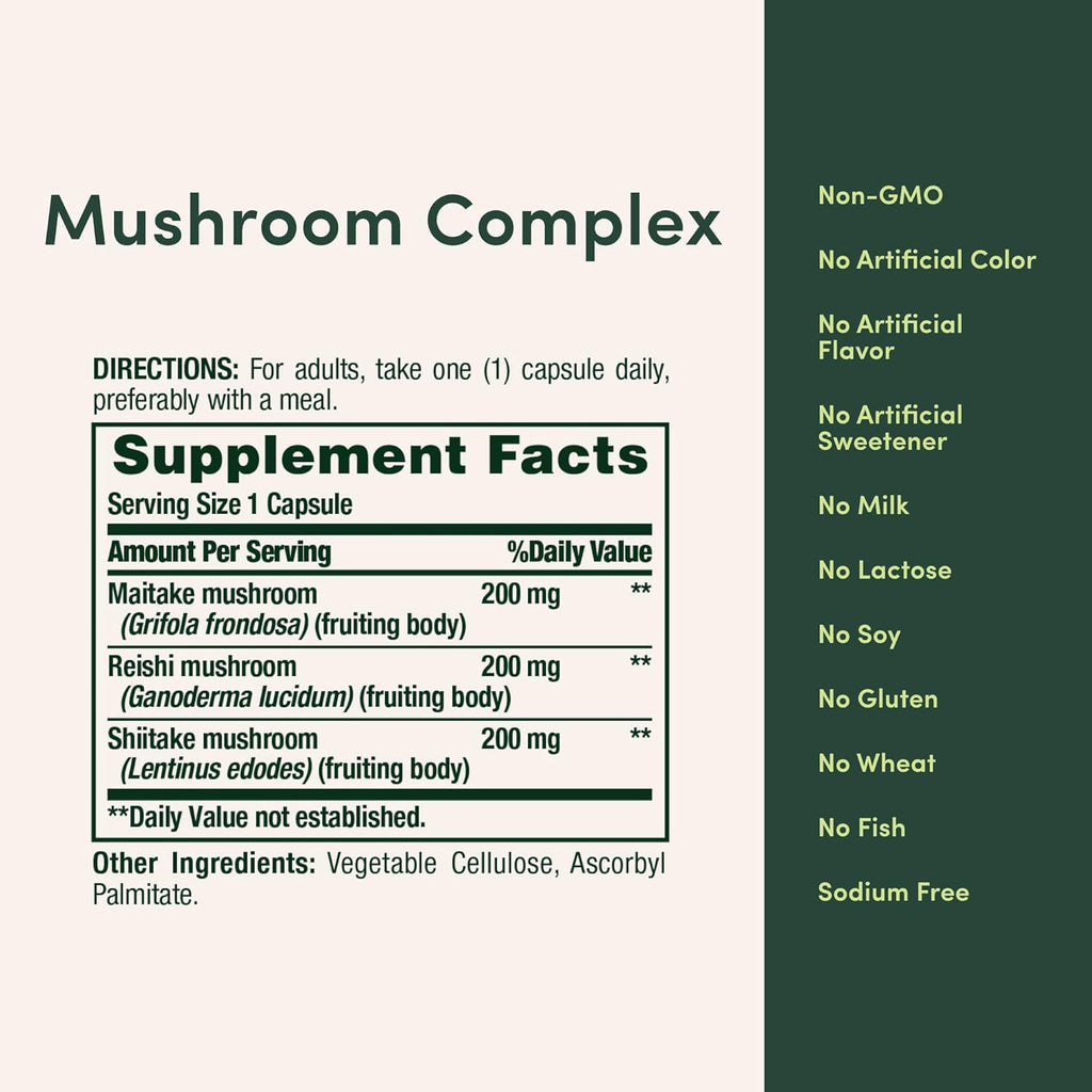 Nature's Bounty Mushroom Complex for Immune Support, Featuring Shiitake, Maitake and Reishi Mushroom – Health Supplements, 60 Capsules