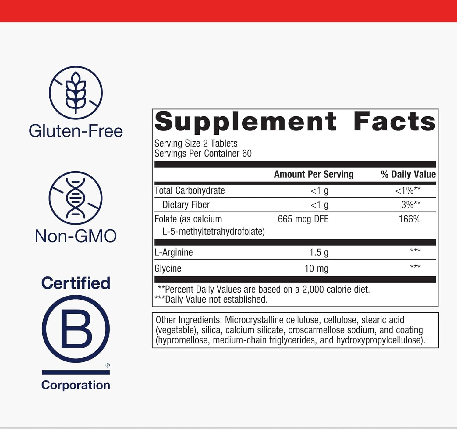 Metagenics Arginine Plus - 1.5 g L-Arginine - Supports Blood Flow & Heart Health* - 665 mcg DFE Folate (as Calcium L-5-Methyltetrahydrofolate) - Non-GMO, Vegetarian & Gluten-Free - 120 Count