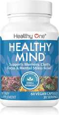 Healthy Mind - Safe for Teens - Brain Fog - Cognitive Function - Concentration - Focus - Neural Optimization - Mood - Ginkgo Biloba - Ginseng - Rhodiola - Bacopa - Gotu Kola - Green Tea - 150 Count
