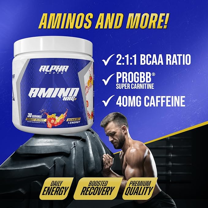 Alpha Supps Amino NRG+ BCAA Amino Energy Recovery Powder - Hydration Blend with Electrolytes - Focus Blend for Optimal Performance Support in Men & Women (30 Servings, Juicy Grape)