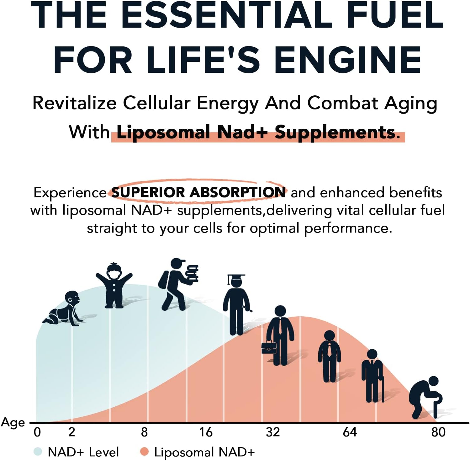 1600 mg Liposomal NAD Supplement, 98% Pure NAD+ Supplement, Superior Absorption, Alternative to Nicotinamide Riboside or NADH to Boost NAD+ for Aging Defense, Energy, Longevity, 120 Softgels