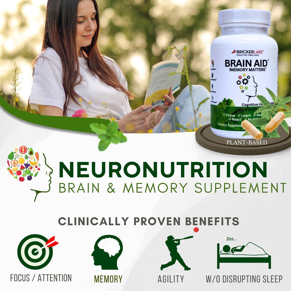 Brain Aid Memory Matters – Nootropic Brain Supplement with Neumentix Spearmint Extract for Cognitive Support, Focus, Concentration, and Memory – 90 Capsules