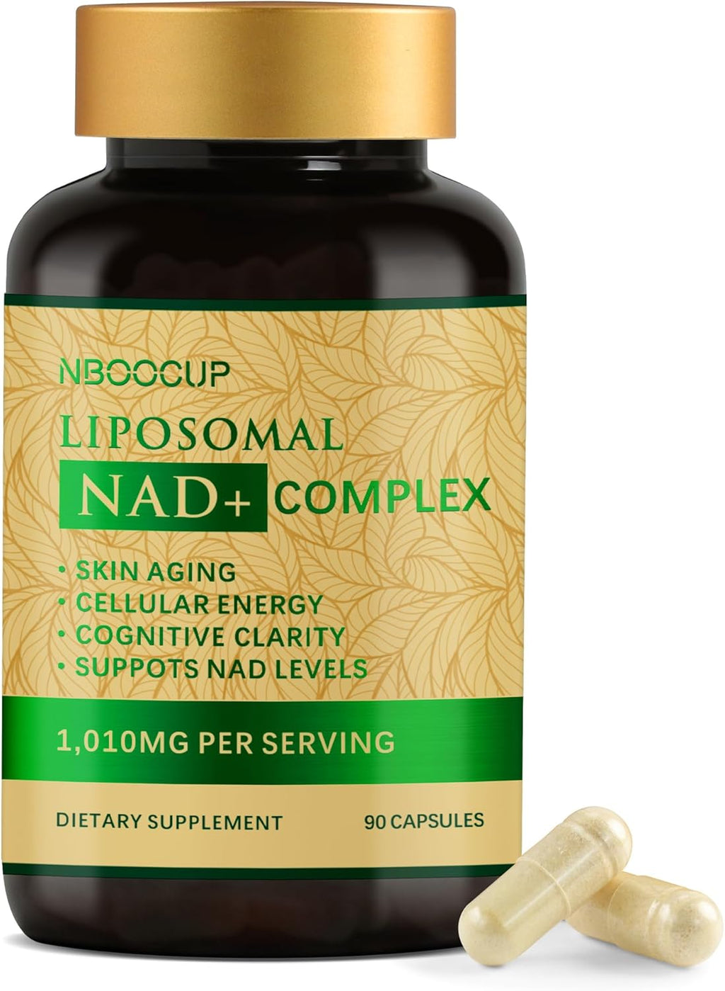 NBOOCUP NAD Supplement - 1010mg Nicotinamide Riboside Chloride Complex, Liposomal NR Supplements, Resveratrol NAD+ for Anti Aging, Cellular Energy, Skin, Focus - 90 Capsules
