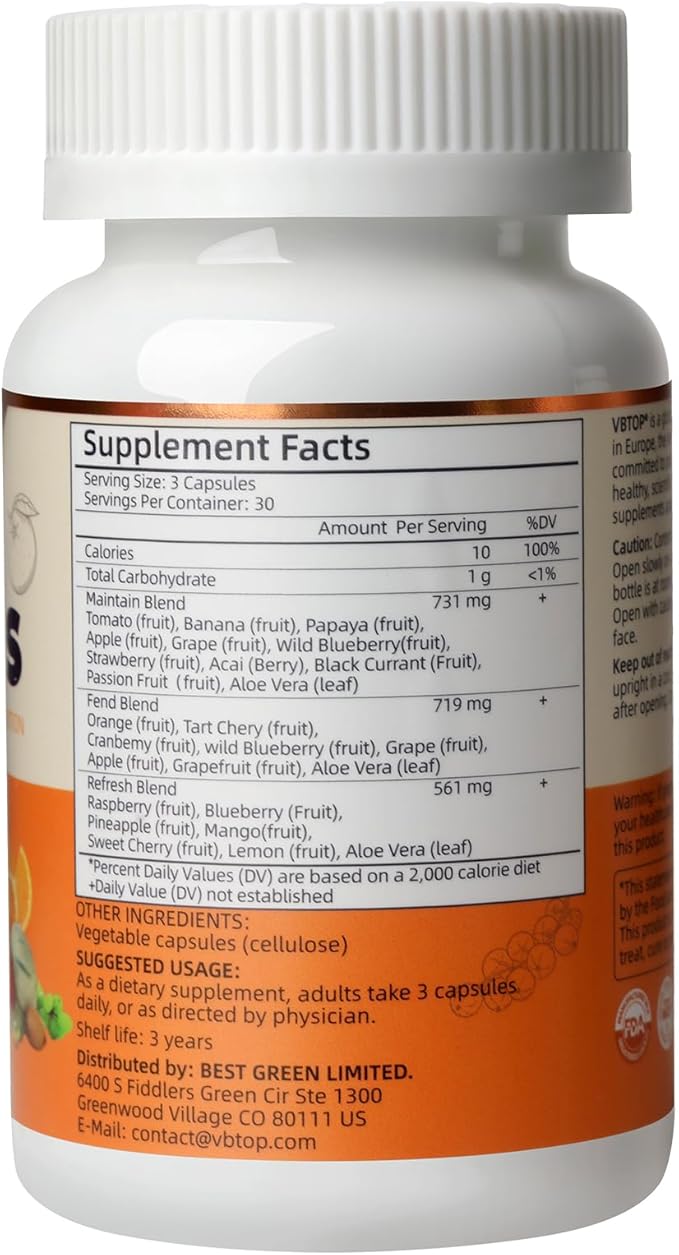 Fruit- Nutritional Supplement, 90 Vegetarian Capsules | A Blend of 20 Natural Whole Fruits. All-Natural, Fresh superfoods—Rich in Vitamins and Minerals—to Boost Energy Levels.