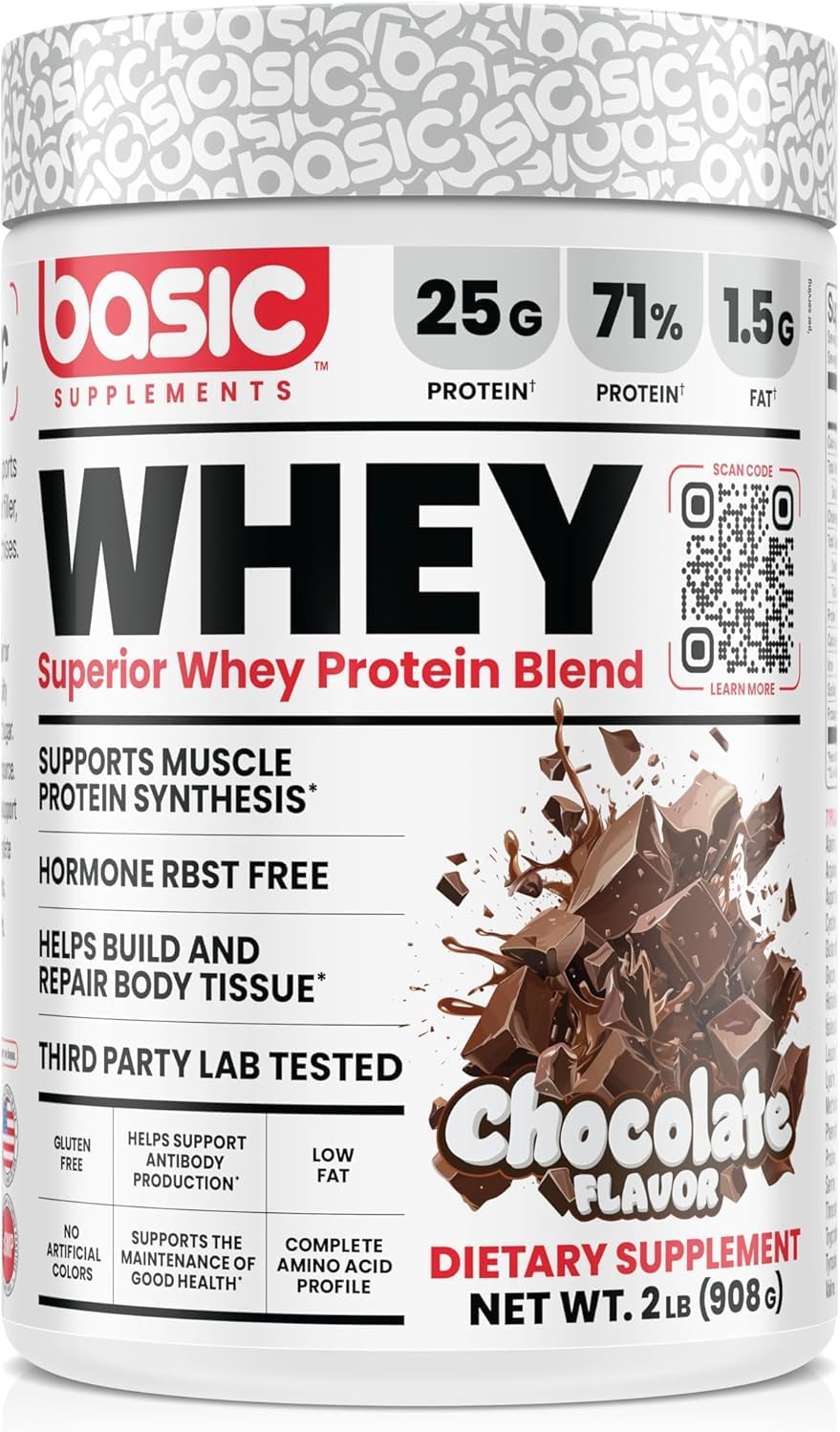 Whey Protein Powder, 25g Protein, Complete Amino Acid Profile, Gluten-Free, Low Fat, RBST-Free, Supports Muscle Recovery & Antibody Health (2 Pound, Chocolate)