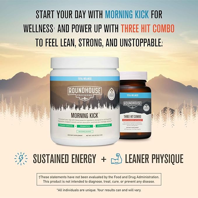 ROUNDHOUSE PROVISION Morning Kick, Powder Supplement for Healthy Digestion, Energy Levels, and Overall Wellness, 30 Servings (9.1 Ounce (Pack of 1), Watermelon Mint)