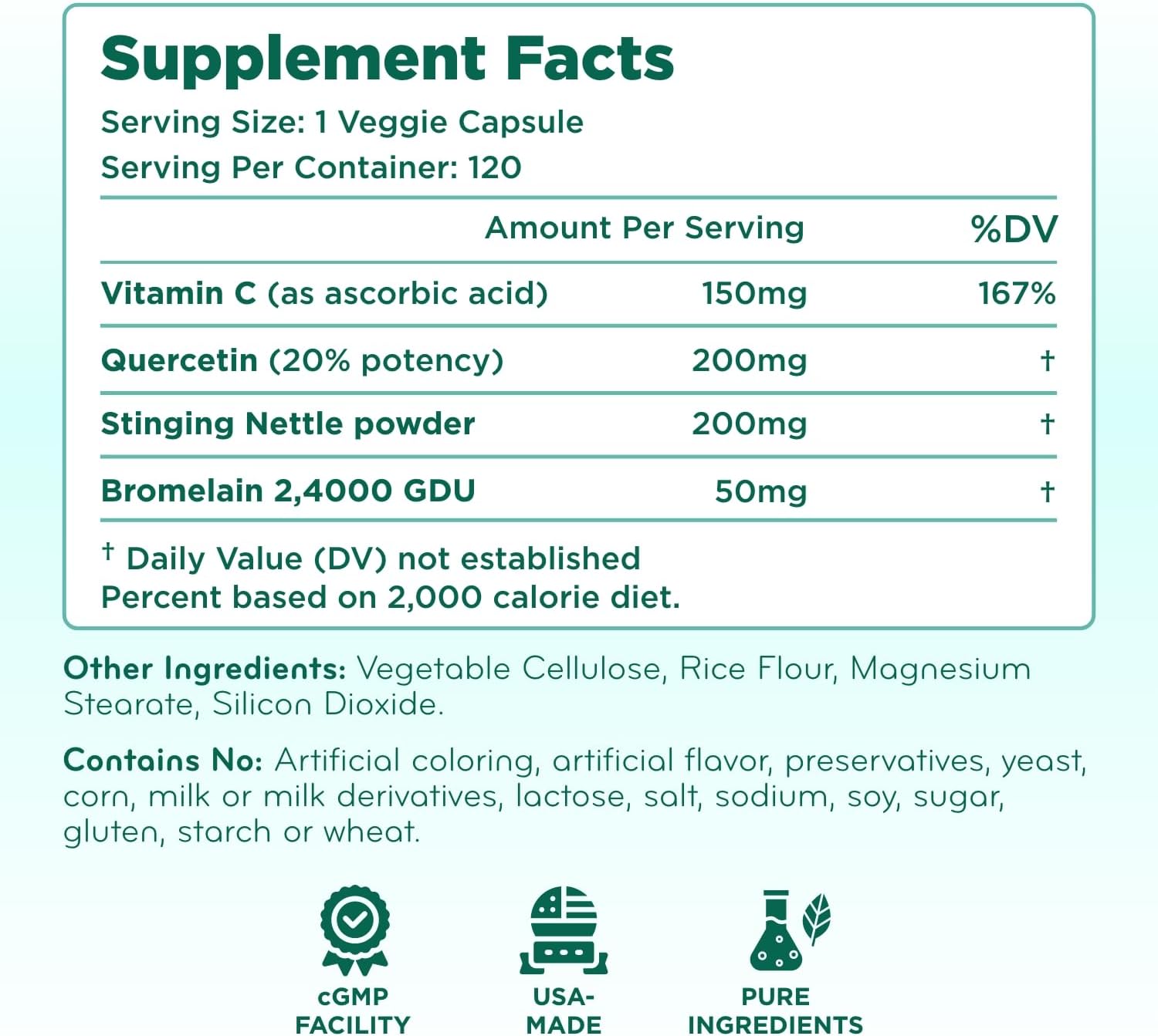 Histamine Guard Immune Support Supplement - Herbal Sinus Respiratory and Immunity Support Histamine Blocker with Stinging Nettle Vitamin C Bromelain and Quercetin Complex - Non-Drowsy (120 Capsules)
