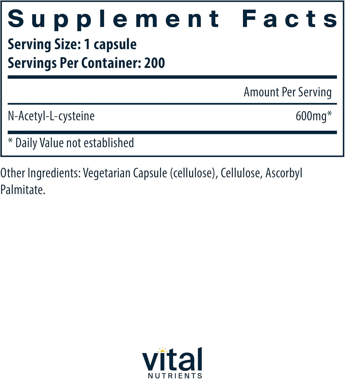 Vital Nutrients NAC 600mg | N-Acetyl Cysteine | Vegan NAC Supplement | Antioxidant for Sinus, Liver, Immune, and Respiratory Health* | Gluten, Dairy, Soy Free | 200 Capsules