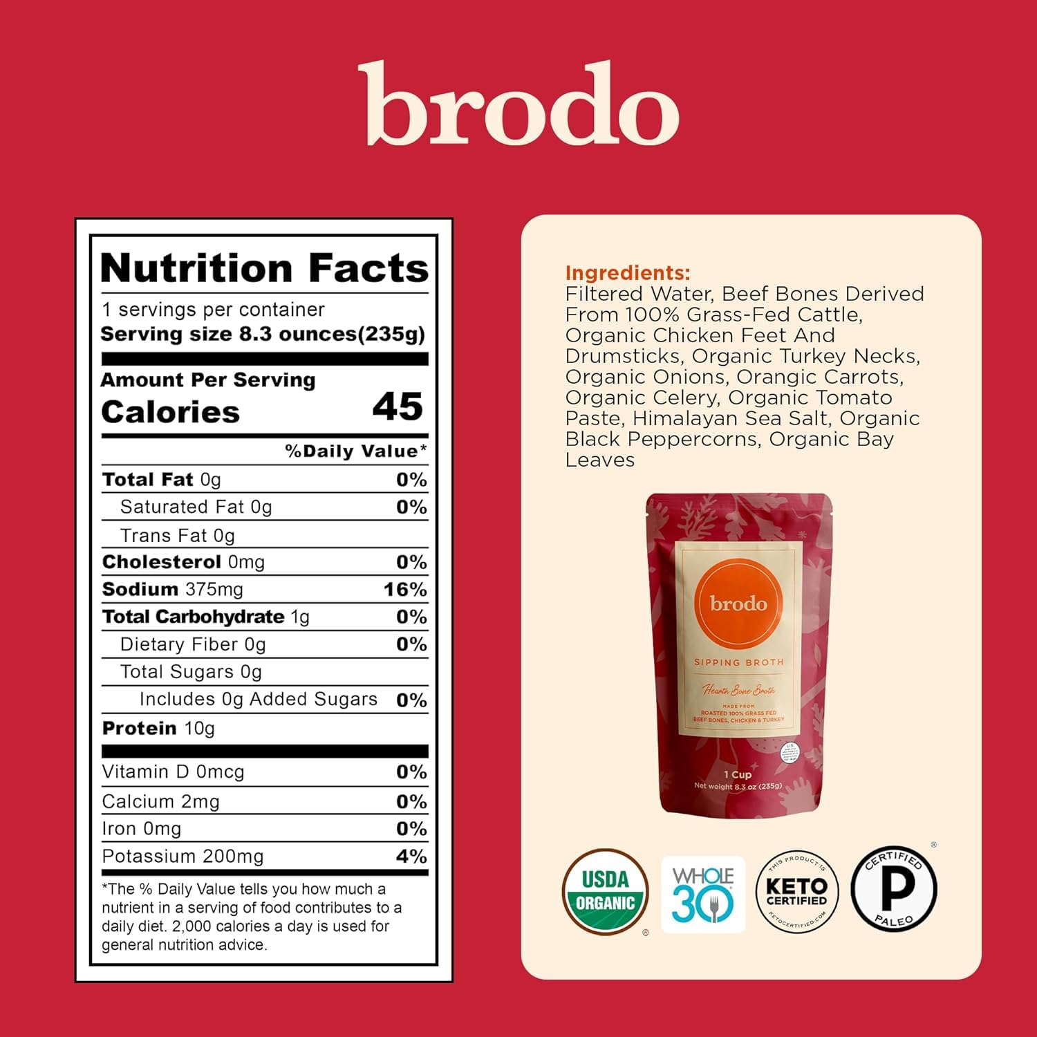 Brodo Classic Variety Pack with Collagen & Protein, Includes Organic Chicken, 100% Grass-Fed Beef, & Hearth Bone Broths for Sipping & Cooking, Nutrient-Dense & Slow-Simmered for Deep Flavor (4 x 25oz)