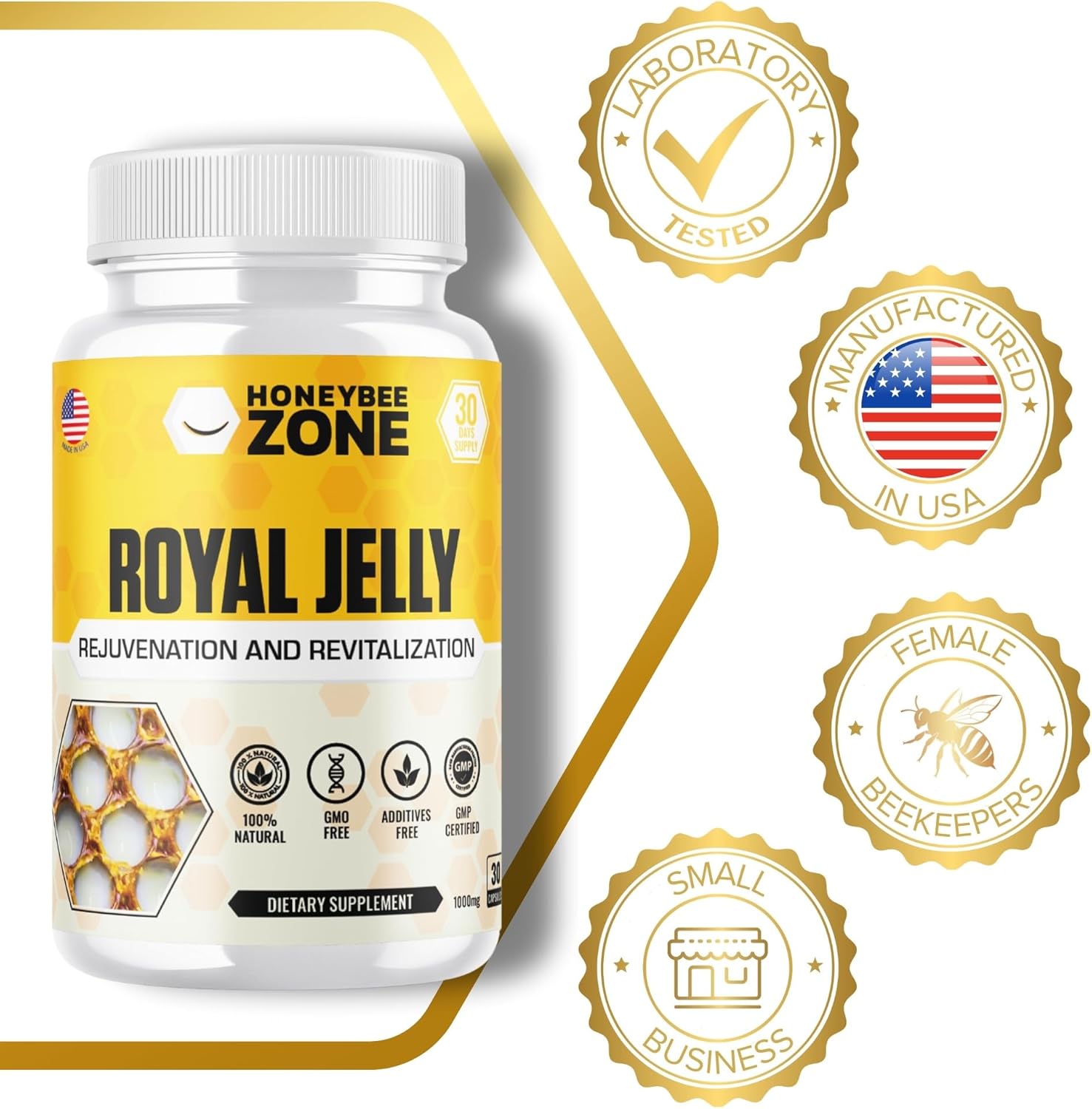 Royal Jelly Capsules – 500 mg Energy, Glowing Skin and Brain Booster Supplement | Non-GMO, Gluten-Free, 60 Easy-to-Swallow Veggie Capsules