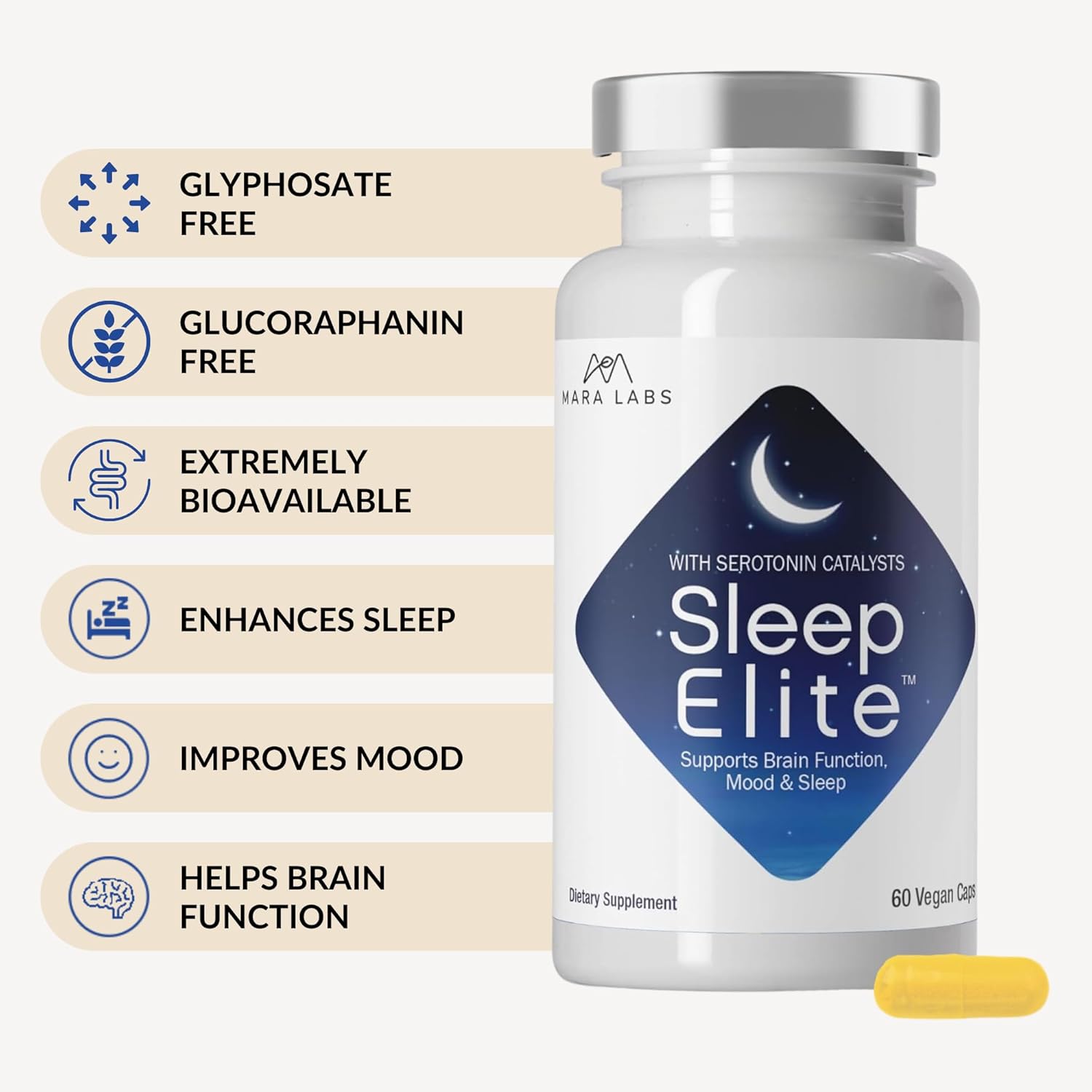 Mara Labs SleepElite | Supports Brain Function, Mood, and Sleep | with Serotonin Catalysts | 30 Servings