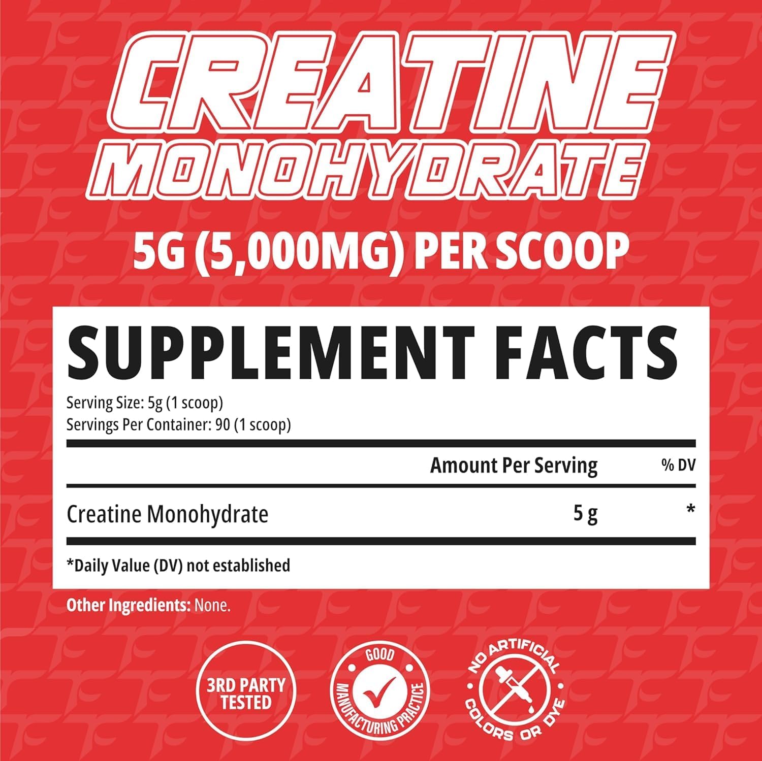 TC Nutrition Creatine Monohydrate Powder 90 Servings (450G) - 5g Per Serv of Unflavored Creatine Powder for Increased Strength, Muscle Growth, Improved Endurance and Performance