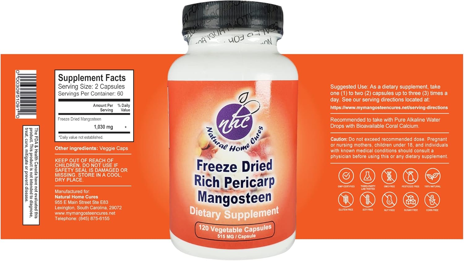 Mangosteen Pericarp Capsules, Freeze Dried, Whole Food, High ORAC, 56+ Potent Mangosteen Xanthones (120 Veggie Capsules) (2)