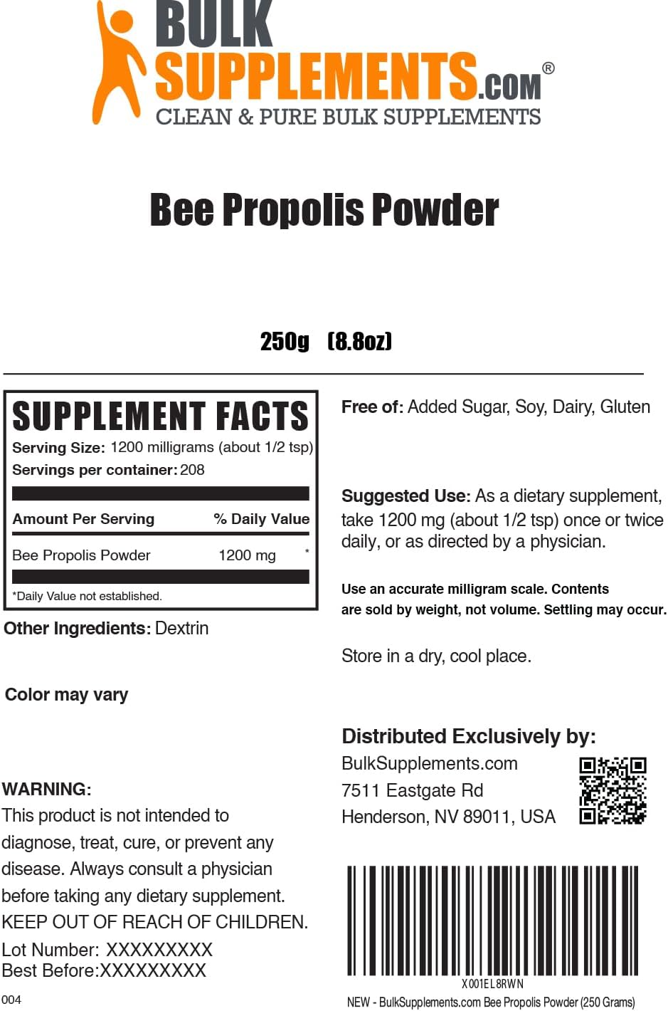 BulkSupplements.com Bee Propolis Powder - Bee Propolis Supplement, Superfood Supplement - Natural & Gluten Free, 1.2g per Serving, 250g (8.8 oz) (Pack of 1)