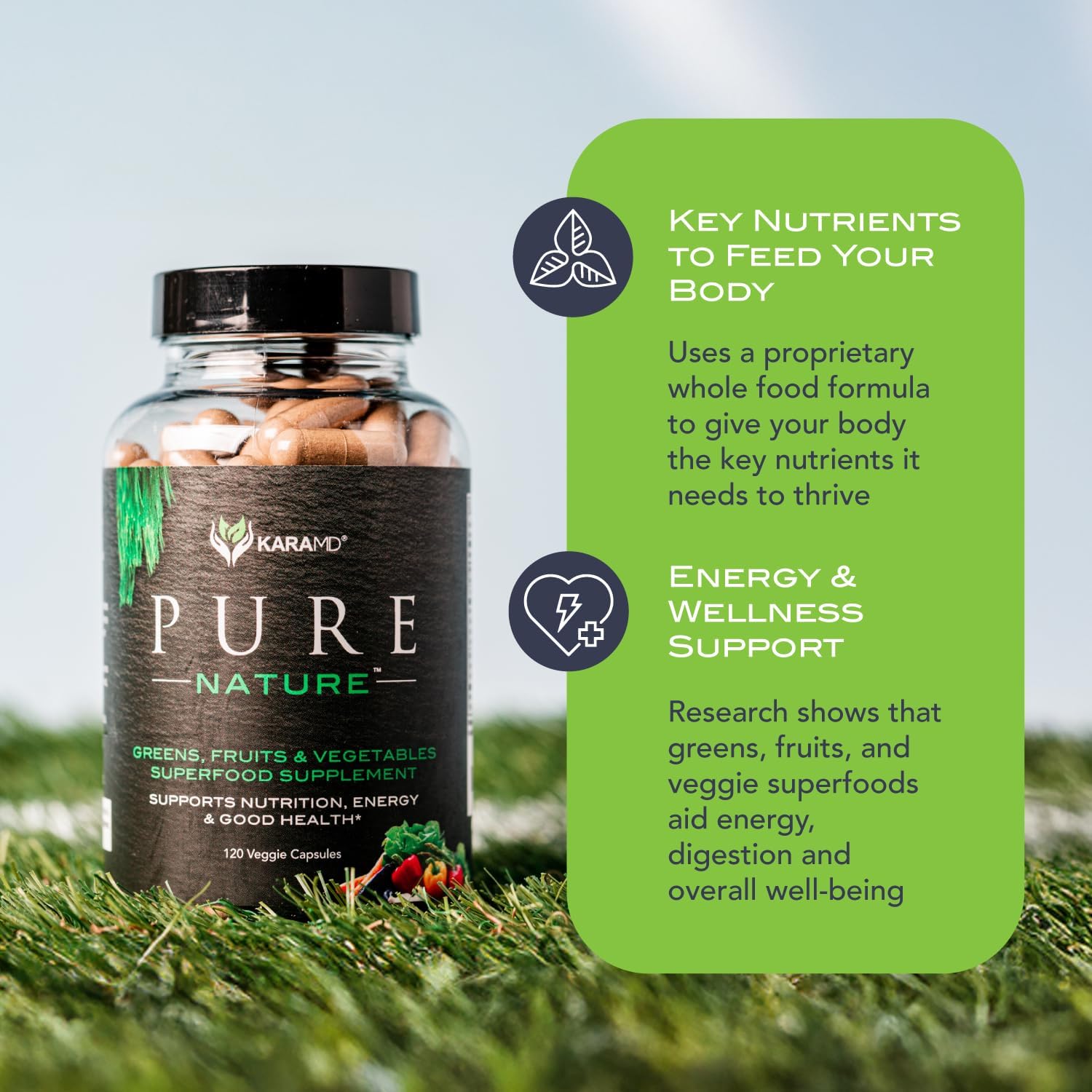 KaraMD Pure Nature | Greens, Fruit and Veggies Supplement | Vitamins, Fiber & Antioxidants | 20 Fruits and Vegetables Supplements for Energy & Digestion | Gluten Free & Vegan Friendly (30 Servings)