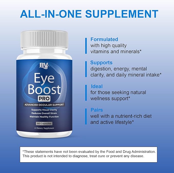 BLUE VIBE Eye Boost Pro Maximum Strength Overall Health & Wellness Support Supplement, Official EyeBoost Premium Wellness & Health Management Formula Supplement Pills (3 Pack - 180 Capsules)