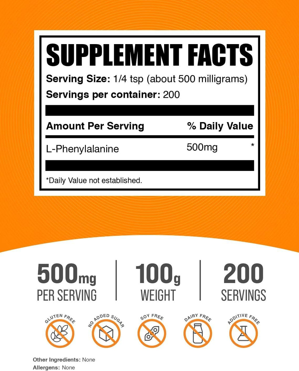 BulkSupplements.com L-Phenylalanine Powder - Phenylalanine Supplement, L-Phenylalanine 500mg - Amino Acids Supplement, Gluten Free, 500mg per Serving, 100g (3.5 oz) (Pack of 1)