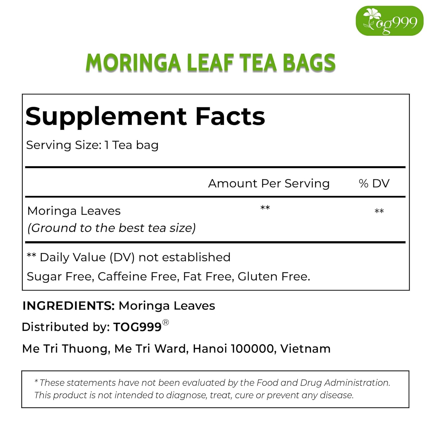 TOG999, Premium Tea Bags, 100% Natural & Pure, Loose Leaf Herbal Tea. No Sugar, No Gluten, Vegan. (60 Bags, Plantain Tea)