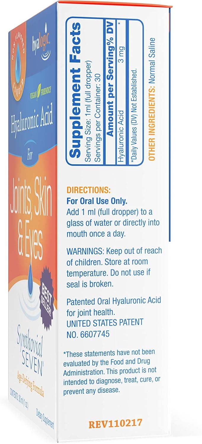 Hyalogic Synthovial Seven Hyaluronic Acid Liquid - HA Joint Support - Vegan - 1 oz