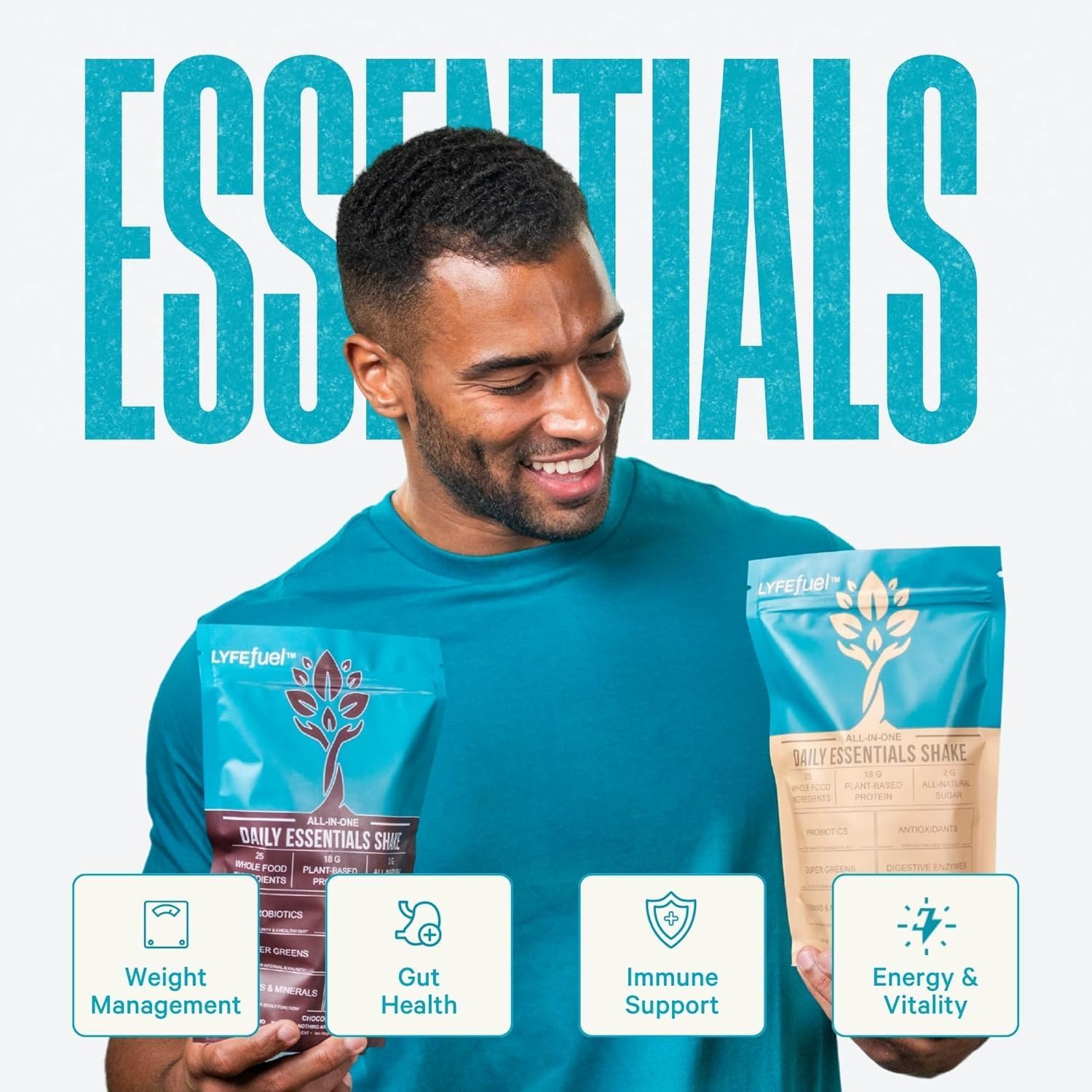 LyfeFuel All-in-One Essentials Nutrition Shake | Complete Meal Replacement Powder | 50+ Superfood Blend, 18g Plant-Based Protein - Chocolate, 24 Servings - 3 Pack