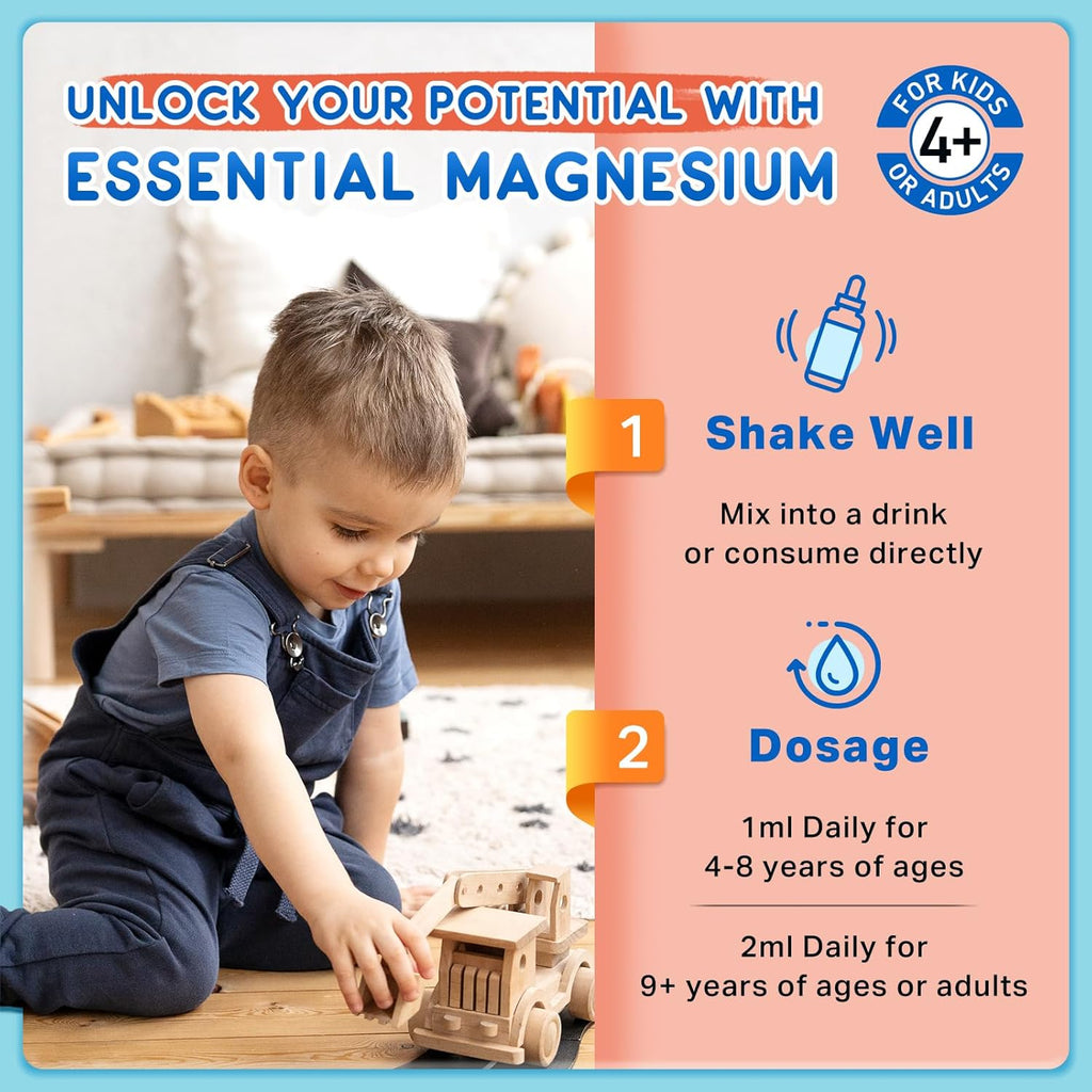 Magnesium for Kids, Kids Magnesium Glycinate Liquid Drops with Calcium, Zinc, L-Theanine, Vitamin D3 K2, C for Sleep, Relaxation, Calm, Focus, Brain,Mood, Bones & Muscles - Strawberry Flavor 2 Pack