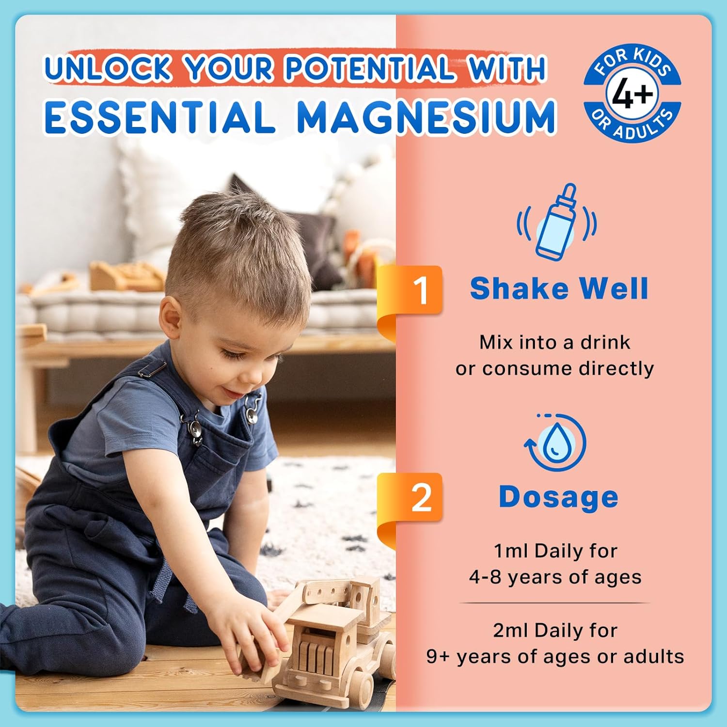 Magnesium for Kids, Kids Magnesium Glycinate Liquid Drops with Calcium, Zinc, L-Theanine, Vitamin D3 K2, C for Sleep, Relaxation, Calm, Focus, Brain,Mood, Bones & Muscles - Strawberry Flavor 2 Pack