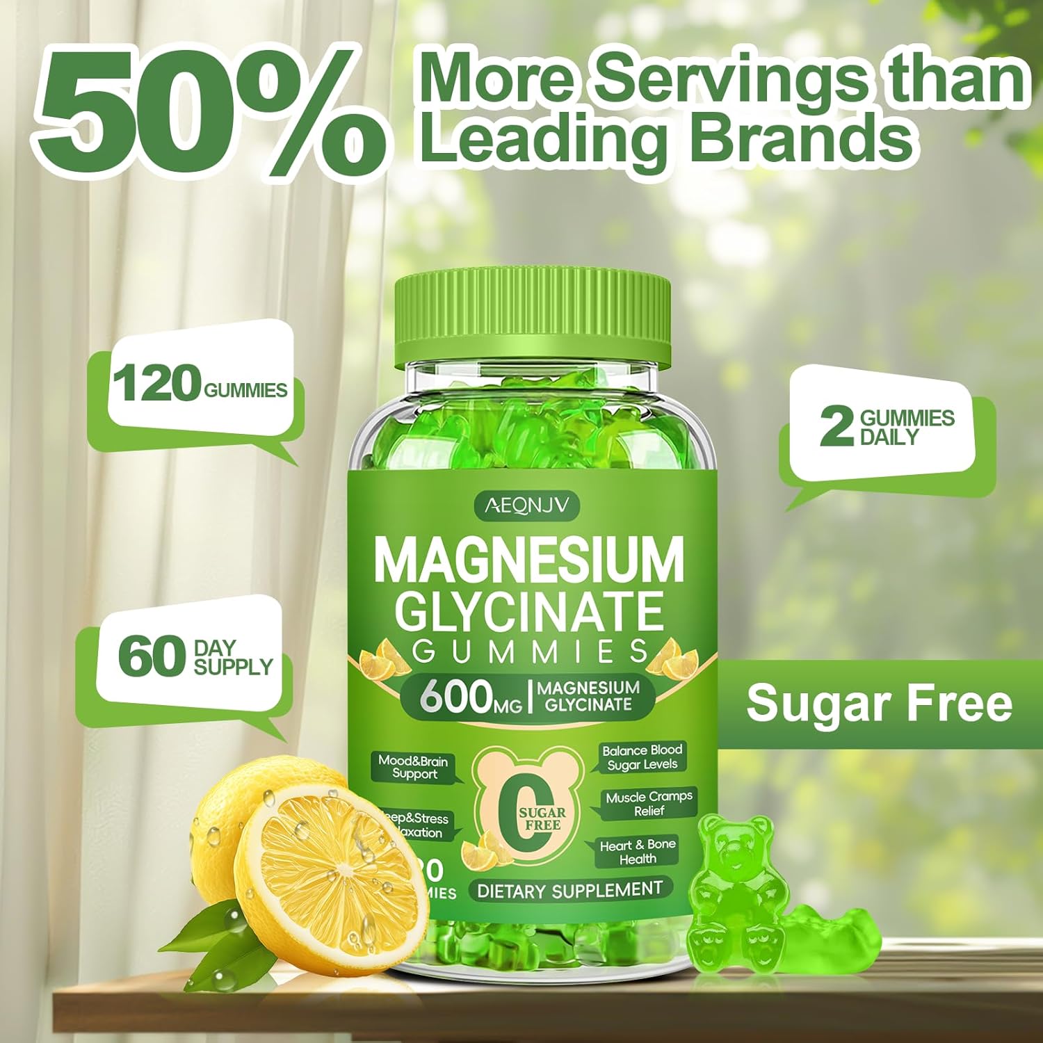 Magnesium Glycinate Gummies 600mg for Women and Men, High Absorption Magnesium Glycinate with Vitamin D, B6, and CoQ10 for Calm Support & Sleep, Sugar Free, Vegan, 60 Days Supply