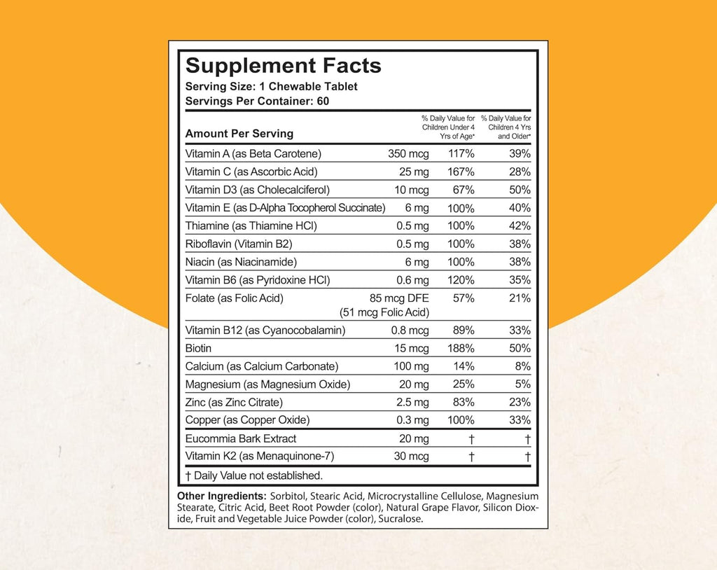NuBest Doctor Taller Kids - Healthy Bone Strength Support with Multivitamins & Multiminerals for Kids Ages 2 to 9 - Support Bone Growth & Stay Stronger - Grape Flavor - 120 Chewable Tablets | Pack 2