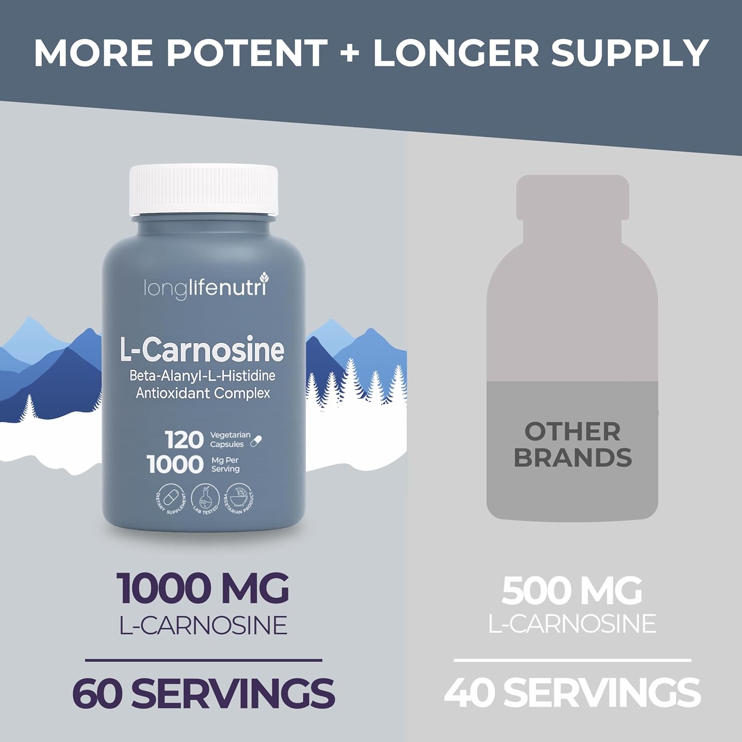 L-Carnosine 1000mg - Beta-Alanyl-L-Histidine Supplement for Cellular Energy & Brain Clarity, 120 Vegetarian Capsules, 2-Month Supply, GMP Certified, Made in USA