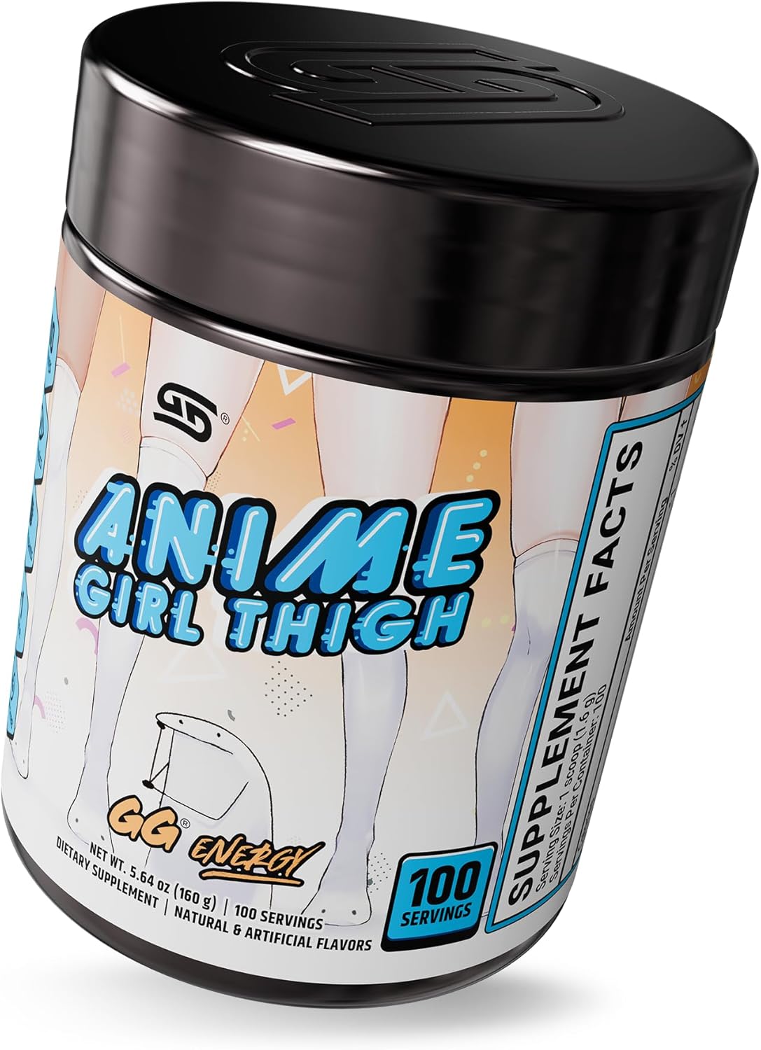 Gamer Supps, GG Energy Anime Girl Thigh (100 Servings) - Keto Friendly Gaming Energy and Nootropic Blend, Sugar Free + Organic Caffeine + Vitamins, Powder Drink