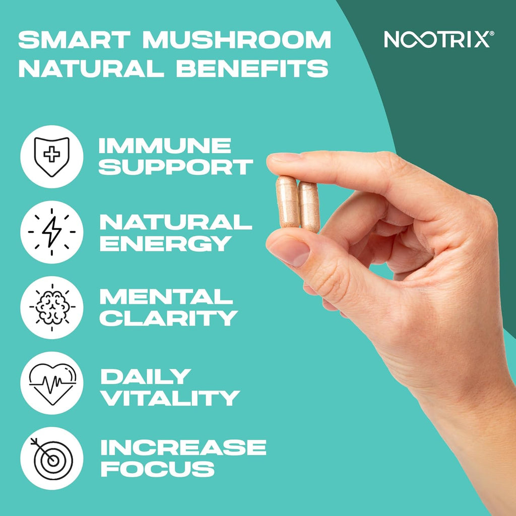Smart Mushrooms Complex Supplement | Supports Memory, Mental Focus, Cognitive Health & Energy | 27,000mg Organic Mushrooms | Lions Mane, Reishi, Cordyceps, Chaga & Turkey Tail | 120 Capsules