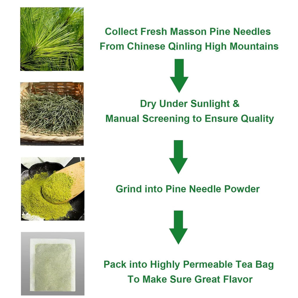 FullChea - Dried Pine Needle Tea Bags, 40 Teabags, 2.5g/bag - 100% Wild Chinese Masson Pine Needles - Premium Herbal Tea - Caffeine-free - Rich In Vitamin & Antioxidants