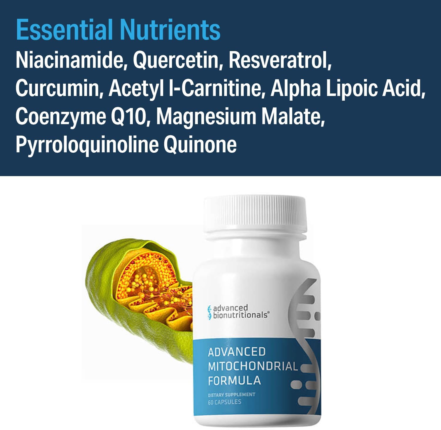 – Advanced Mitochondrial Formula Support Supplement, Healthy Aging, Repair, Energy Optimizer with CoQ10, PQQ, Alpha Lipoic Acid, Gluten Free, Vegan, Non GMO (60 Tablets)