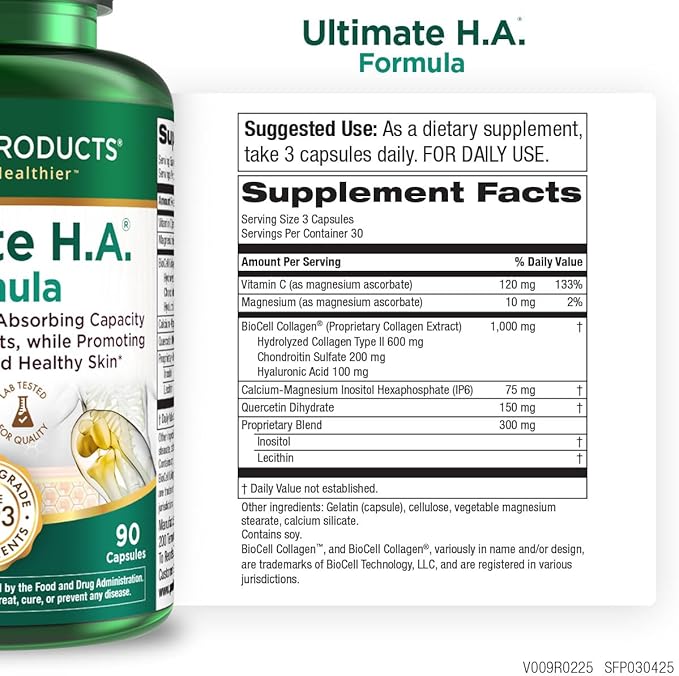 Purity Products Ultimate H.A. Formula - Clinically Studied BioCell Collagen - Dynamic Hyaluronic Acid Support for The Joints and Skin - 90 Count per Bottle (3 Bottles) - from
