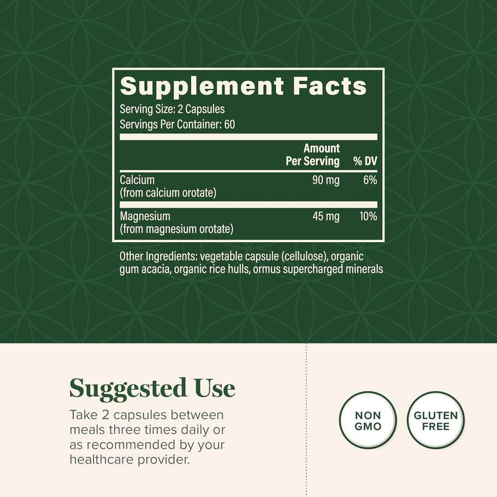 Global Healing Calcium and Magnesium Orotate - Bone Strength Supplement for Women and Men - Helps Support Strong Teeth and Cardiovascular Health for Normal Muscle Function - 120 Capsules