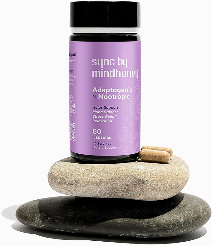 MINDHONEY | SYNC 60 Count, Premium All-in-One Adaptogenic Supplement | Relaxation, Mood Balance, Stress | Magnesium, Ashwagandha, Nootropics, Adaptogens, Minerals & Vitamins