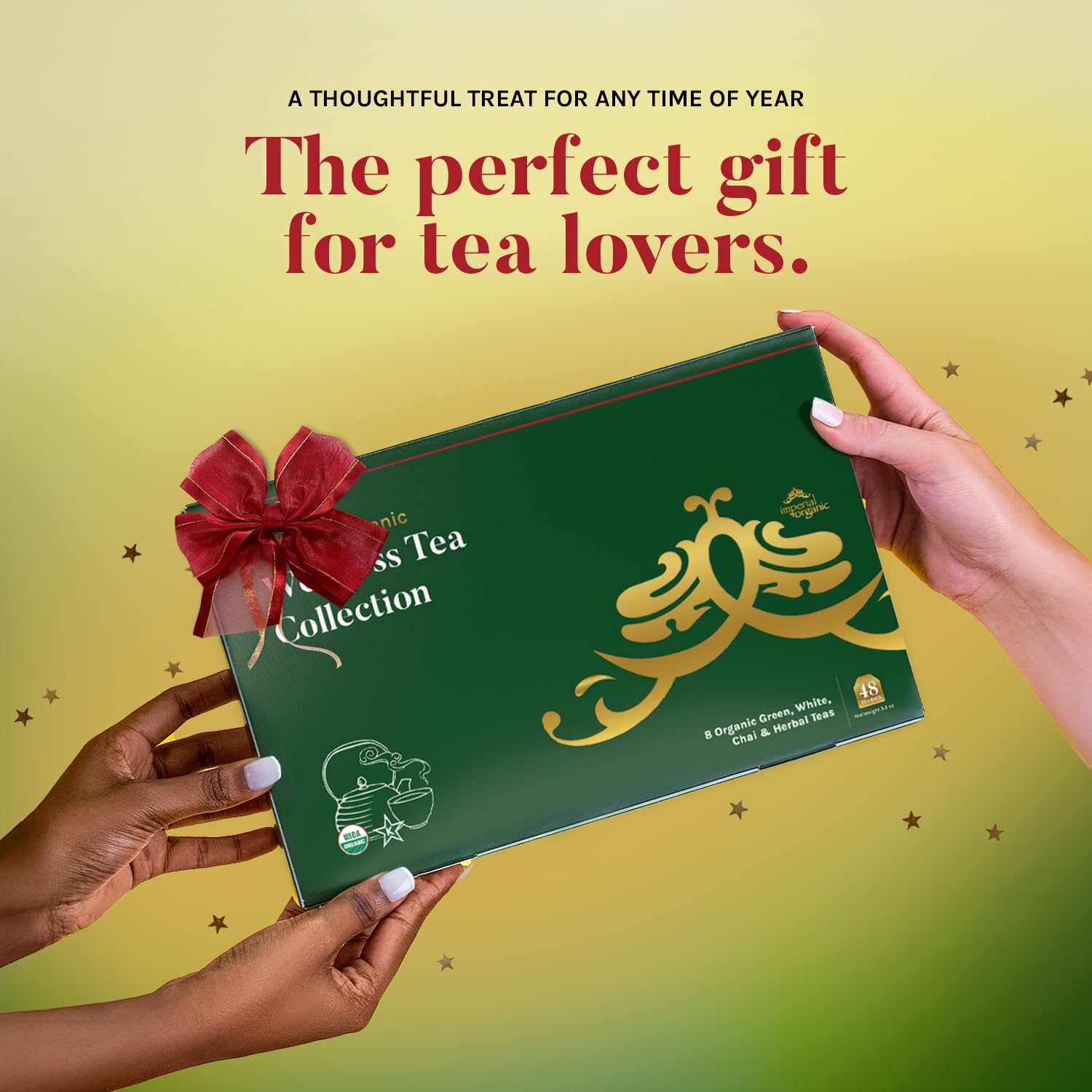 Uncle Lee’s Organic Tea Variety Gift Set – Wellness Collection with 8 Teas (6 Bags Each) in a Premium Gift Box, 3.3 Oz (48 Tea Bags)