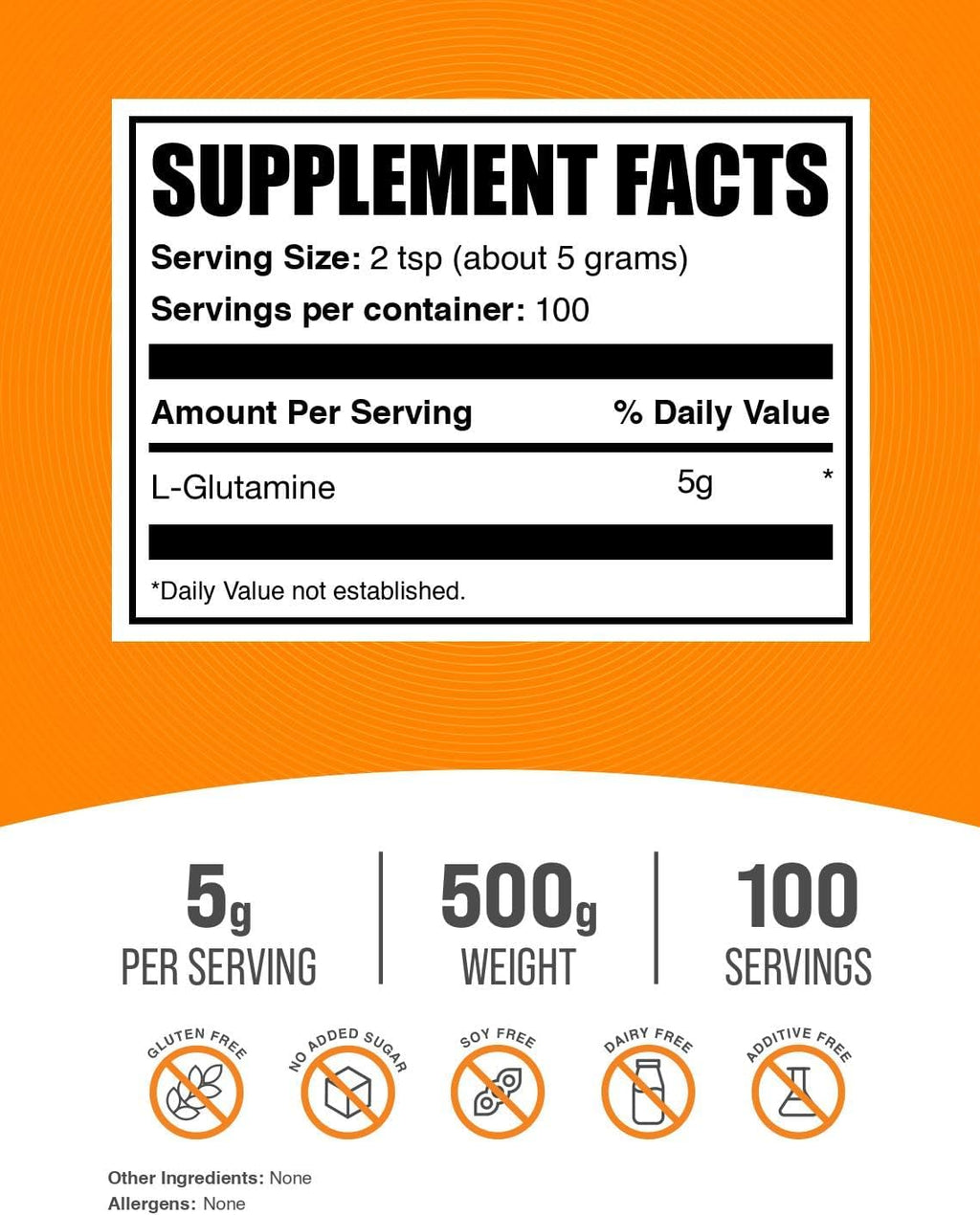 BulkSupplements.com L-Glutamine Powder - Glutamine Supplement, for Recovery & Gut Health - Unflavored & Gluten Free, 5g (5000mg) per Serving, 500g (1.1 lbs) (Pack of 1)