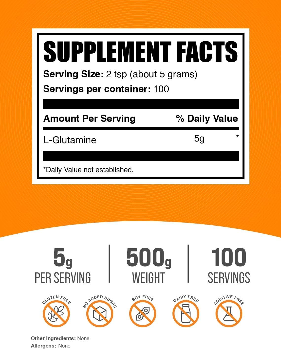 BulkSupplements.com L-Glutamine Powder - Glutamine Supplement, for Recovery & Gut Health - Unflavored & Gluten Free, 5g (5000mg) per Serving, 500g (1.1 lbs) (Pack of 1)