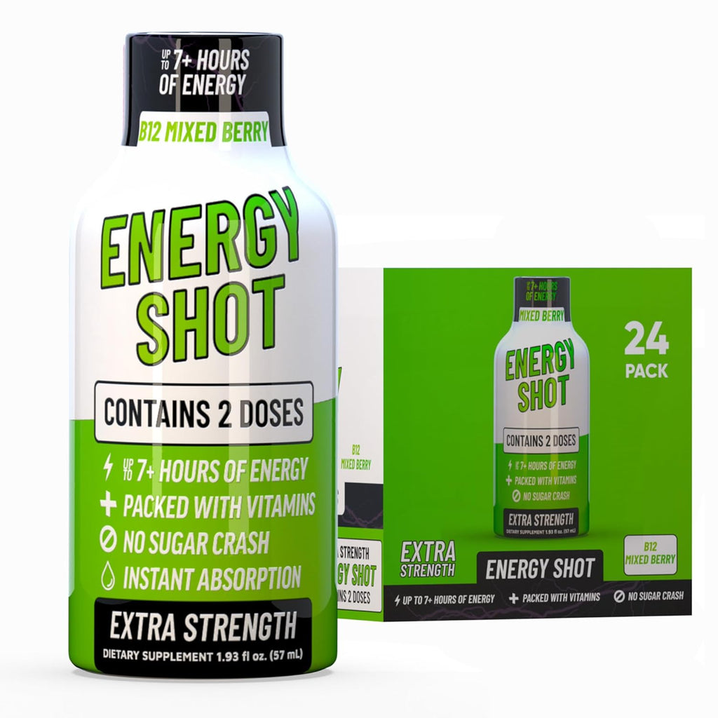 B12 Mixed Berry Extra Strength Energy Shot 24 pk – 260mg Natural Caffeine B12 B6 – Energy & Vitality Support – 2 Servings Sugar Free Zero Calorie Green Tea B-Vitamins Electrolytes Vegan – 1.93 fl oz
