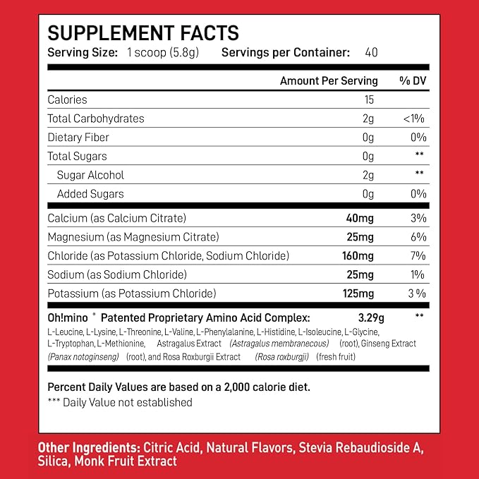 Oh!mino BCAAs + EAAs, All 9 Essential Amino Acids for Muscle Growth & Recovery, Tropical Flavor, Stimulant-Free, Sugar-Free Pre/Intra Post Workout Supplement, Non-GMO