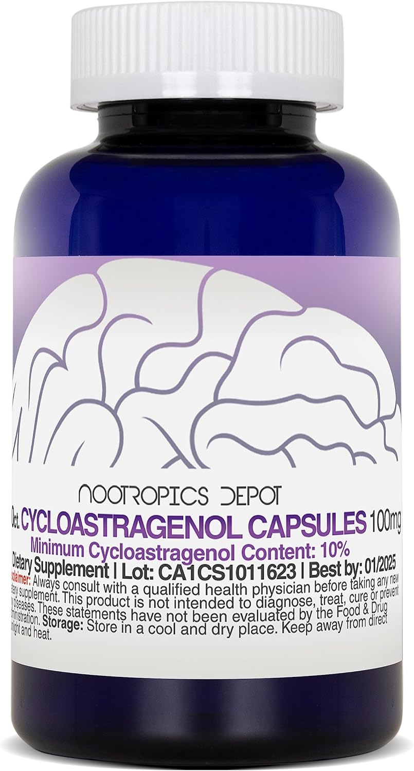 Nootropics Depot Cycloastragenol 10% Capsules | 100mg | 90 Count | Astragalus membranaceus | Cellular Health, Immune Support, Lengthens Telomeres