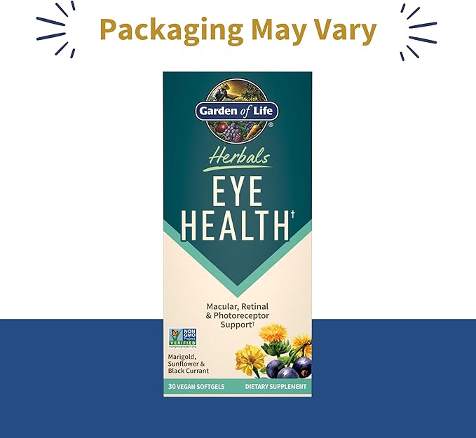 Garden of Life Herbals Eye Health Supplement with Sunflower & Safflower Oil, Lutein, Zeaxanthin & Black Currant for Dry Eyes & Healthy Vision Support – Non-GMO, Gluten-Free, Berry Flavor, 30 Servings