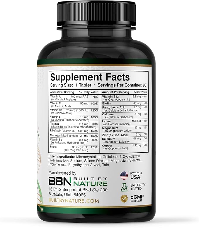 Built by Nature Multivitamin for Women – Daily Womens Multivitamin Supplement with Essential Vitamins & Minerals – Energy, Immunity & Beauty Support – 90 Tablets
